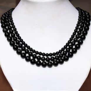 天然黑耀石项链子3A彩虹眼黑曜石锁骨链水晶圆珠颈链男女情侣玛瑙