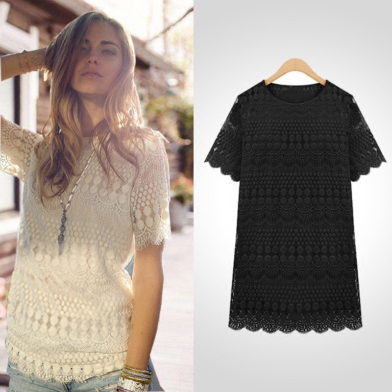 European goods Lace shirt mm summer Large Short sleeved Jacobs Base coat Korean Edition Easy jacket T-shirt Thin sectionin the Women's clothing/Boutique , Lace shirt/Chiffon shirt  category - from Buy2taobao.com to provide professional Taobao agent buy service