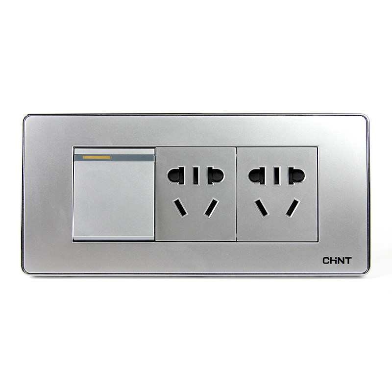 正泰开关插座118型5F太空银幻银三位1开双控6孔 一开二插 1开2插