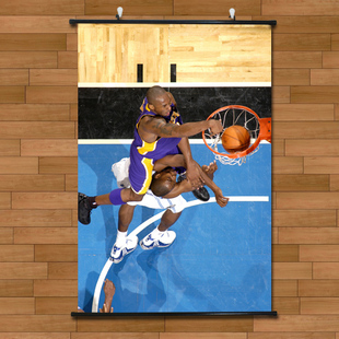 科比篮下暴扣巨幅海报挂轴画有框画湖人队NBA球星装饰画壁画酒吧