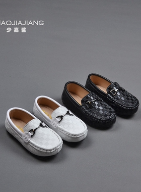 儿童皮鞋真皮中小童男豆豆鞋女童单鞋黑色皮鞋表演鞋 21-39码