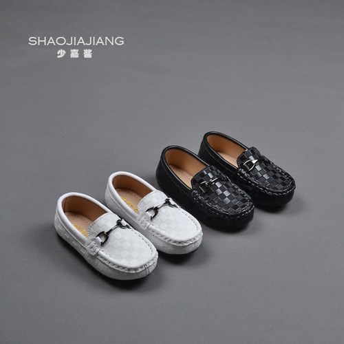 儿童皮鞋真皮中小童男豆豆鞋女童单鞋黑色皮鞋表演鞋 21-39码