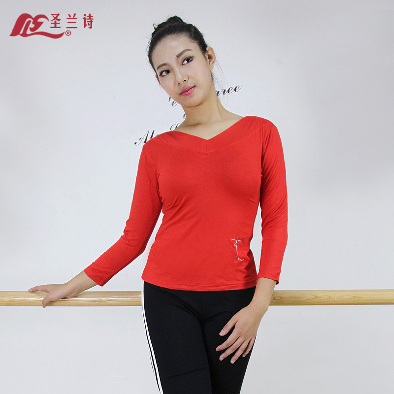 女款v领瑜伽服长袖丝光棉拉丁舞
