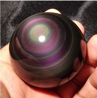 天然黑曜石球彩虹眼水晶球实物