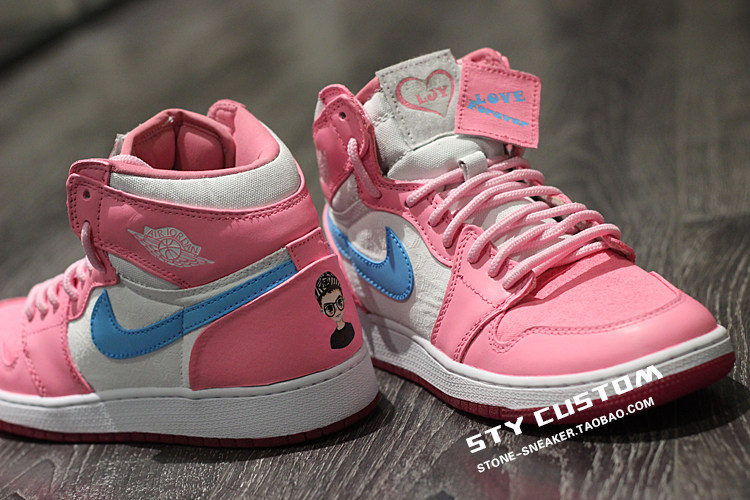 STY定制air jordan 1 AJ1心只有你白粉 情侣款潮流板鞋情人节限定
