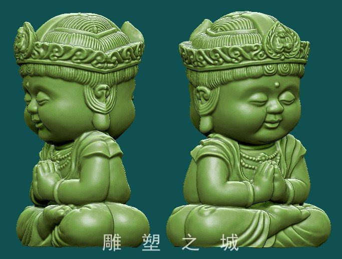 圆雕图 三维立体图 3d打印机模型 stl文件 双面小和尚盘膝摆件