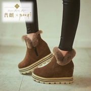 Puqi 2015 new winter leather snow boots flat boots with short tube cake heavy bottom winter boots women's shoes