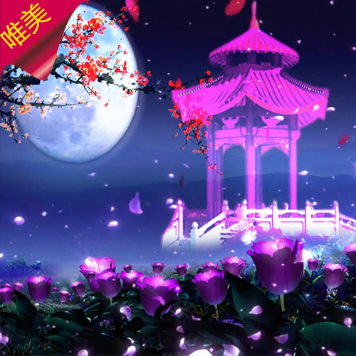 紫色凉亭】圆月梅花中国风戏曲舞台背景唯美古典高清LED视频素材