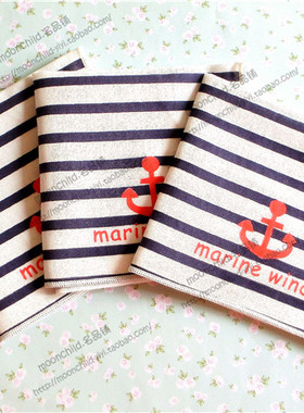 超软新款出口日本水手横蓝条船锚男女童全棉手帕方巾口水巾