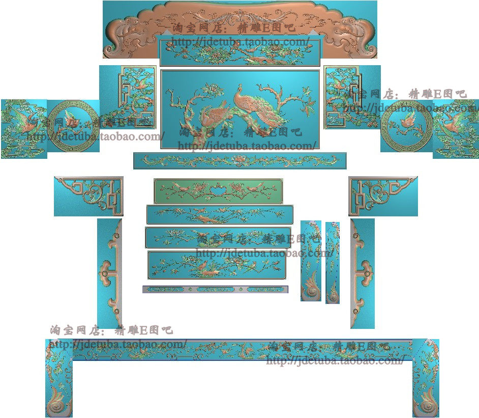浮雕木雕孔雀精雕图灰度图精品凤凰花鸟宝座沙发全套图特价促销图片