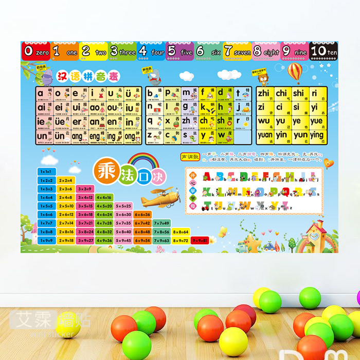可移除墙贴汉语拼音声母韵母字母表教室幼儿园装饰贴纸墙壁贴画