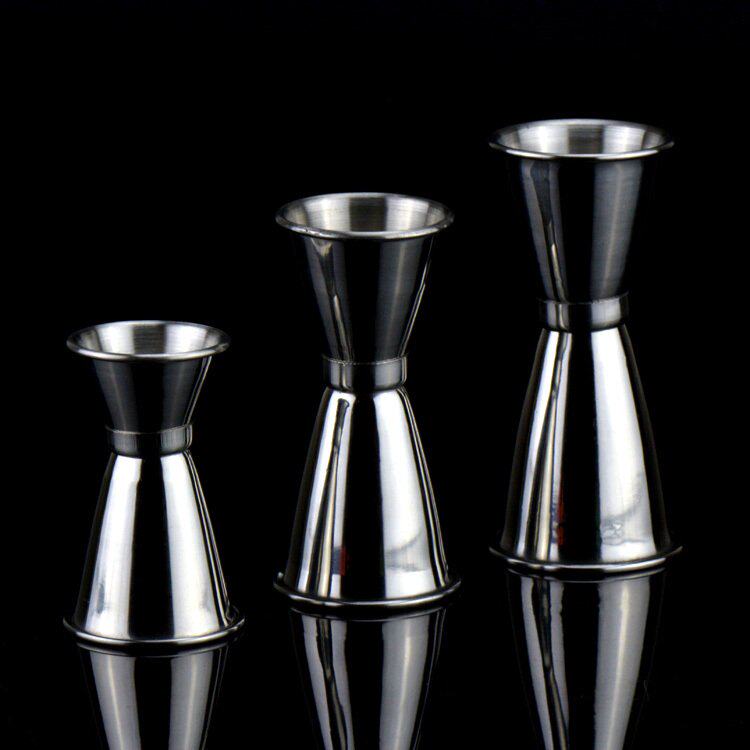 不锈钢卷边量杯 盎司刻度杯调酒盅司杯 双头盅司量杯 调酒三角杯