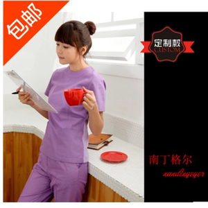 韩版 男女时尚美容师套装紫色美容服 药店服护士服 口腔牙医服装