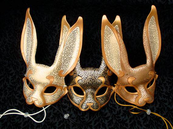 美国代购△Rabbit  手作特别个性cosplay聚会金色兔子面具