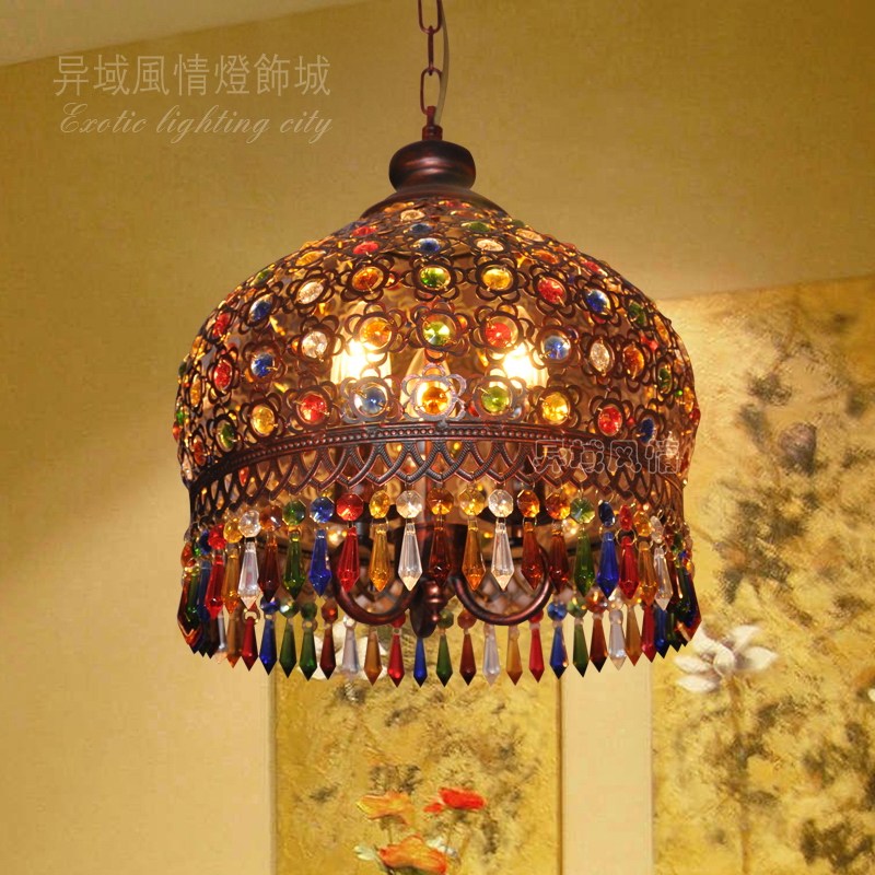 温馨卧室地中海吊灯 波西米亚复古灯餐厅灯水晶灯 东南亚古铜吊灯