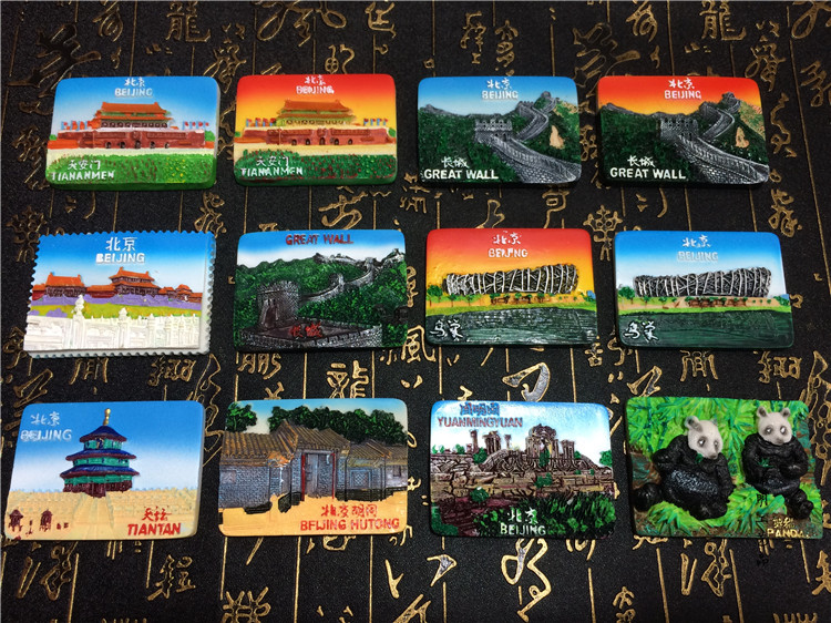 北京特色旅游纪念礼品 熊猫长城故宫天坛风景 树脂冰箱贴磁贴外贸