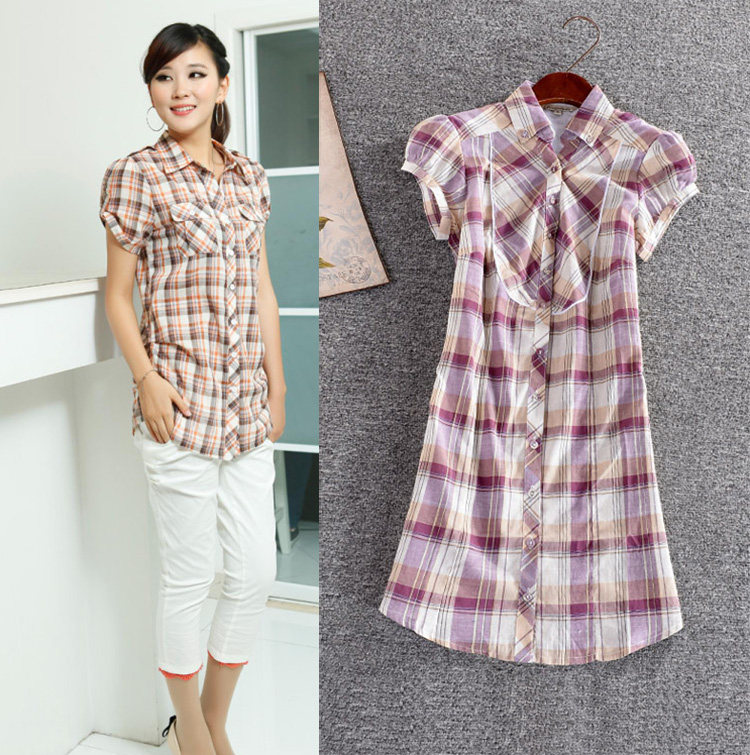 夏裝女上衣 英倫風純棉中長款格子短袖襯衣 學院風格紋襯衫在類目 女裝/女士精品, 襯衫中 - 來自Buy2taobao.com提供專業的淘寶代購服務
