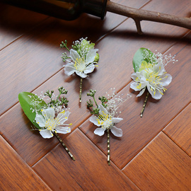 韩式森女仿真梨花朵，满天星发夹新娘头饰发饰度假头花，婚纱写真拍照