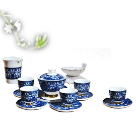 青花瓷整套功夫茶具套装白瓷，景德镇陶瓷骨瓷，茶壶茶盘茶海