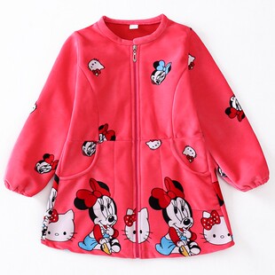 冬季水晶绒儿童羽m绒服罩衣韩版中长款加厚女童宝宝带拉链护衣可