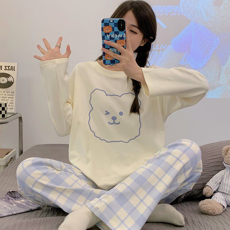 2024新款春秋可爱少女卡通睡衣套装秋冬长袖女学生休闲家居服