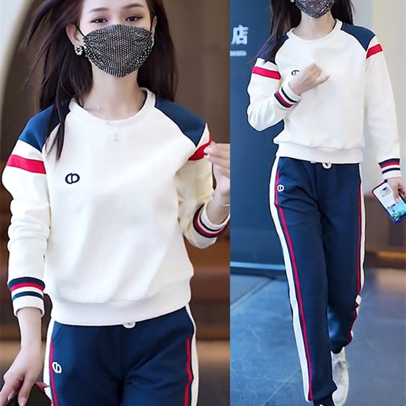 韩国休闲运动套装女秋装新款时尚洋派减龄卫衣卫裤跑步服两件套潮