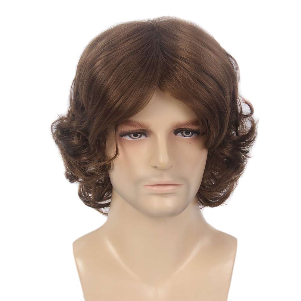 Brown natural curloy men's wig chemical fiber mechanism hand