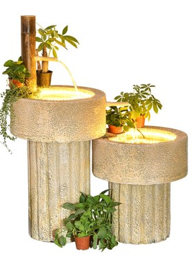 日式竹子流水摆件家居户外庭院阳台仿真石槽喷泉鱼缸招财水景装饰