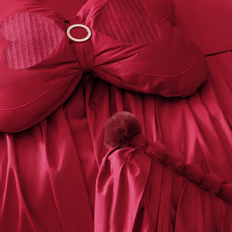 韩式少女心婚庆全棉四件套结婚床上用品大红色新婚床单喜被套,床上用品,婚庆床品套件,淘宝优惠券,粉丝福利购,淘宝优惠卷