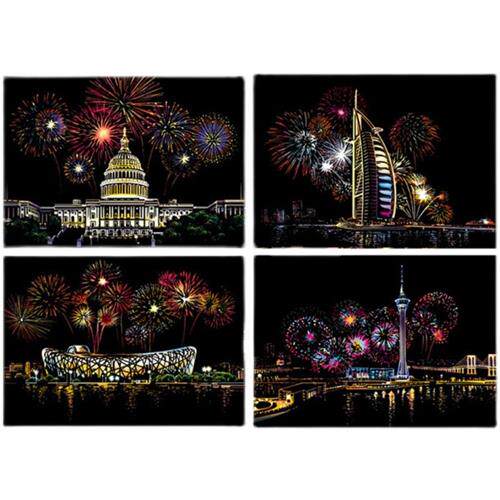 推荐a4彩色夜景刮画城市景色刮刮画纸有图案diy手工儿童刮画生日