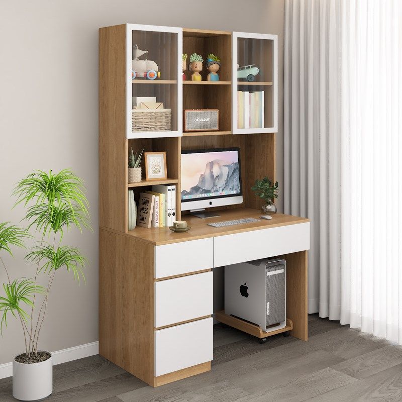 简约现代书架书桌一体小户型学习电脑桌省空间实木板书柜可定制,住宅家具,书桌,淘宝优惠券,粉丝福利购,淘宝优惠卷