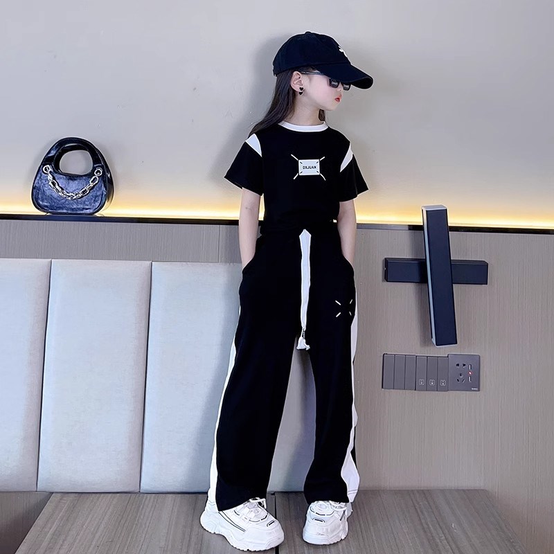 新品女童夏季套装2m024新款网红儿童时髦洋气衣服女大童夏装短袖