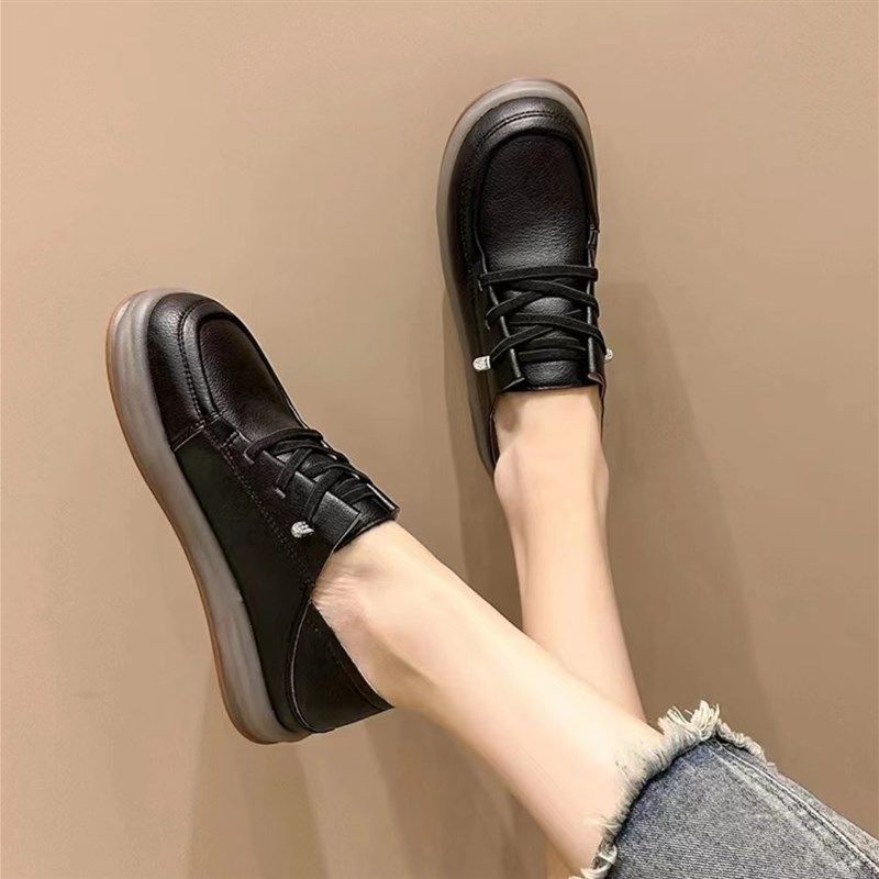 2024年秋季新款软底软面时尚懒人休闲豆豆鞋女系带防滑板鞋小皮鞋,女鞋,深口单鞋,淘宝优惠券,粉丝福利购,淘宝优惠卷