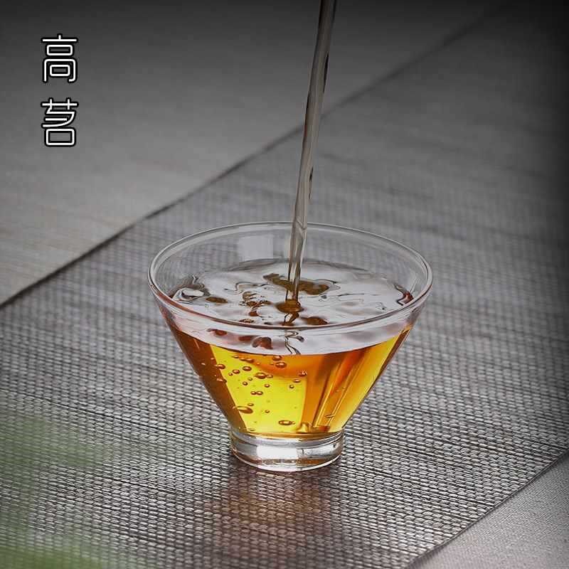 日式斗笠杯功夫茶具套装透明4只装品茗杯客人玻璃喝茶小杯子