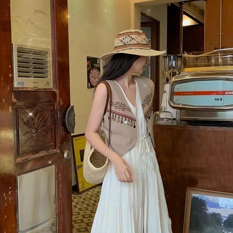 民族风手工钩针可折叠大檐草帽女夏季沙滩度假出游遮阳巴拿马礼帽