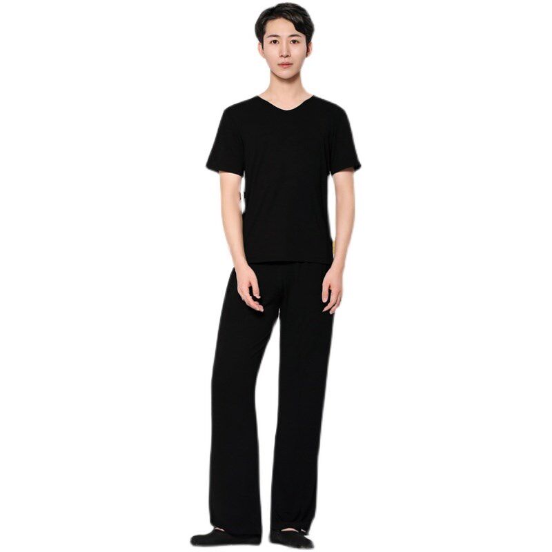 工厂销男士舞蹈服艺考练功服套装宽松学生形体Q上衣裤子现代舞服