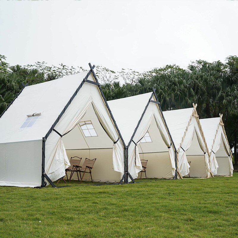 露营户外草坪三角木屋帐篷防雨遮阳蓬网红氛围感景区民宿烧烤棚