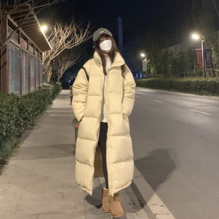韩版长版羽绒棉服女加厚冬2023年新款超长过膝保暖情侣男女面包服