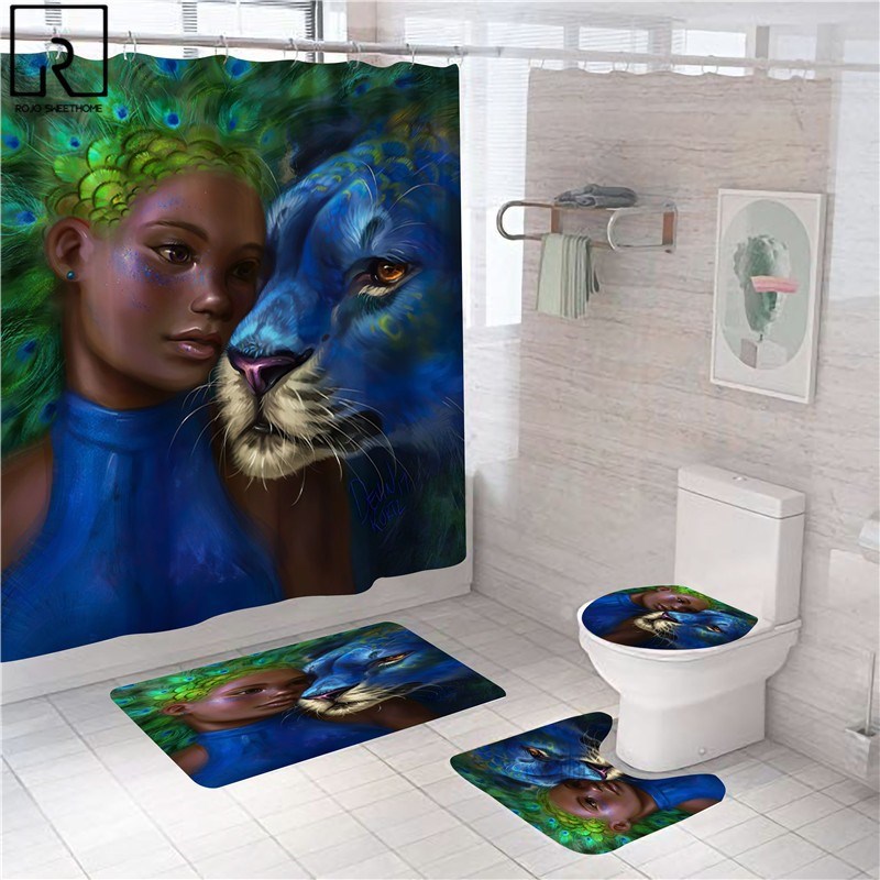 3D Sexy Couple Shower Curtain Set Polyester Bathroom Curtain