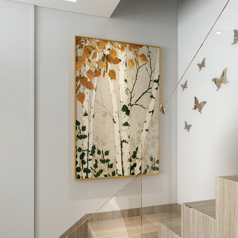油画纯手绘白桦林装饰画客厅玄关挂画学院派古典主义写实艺术壁画