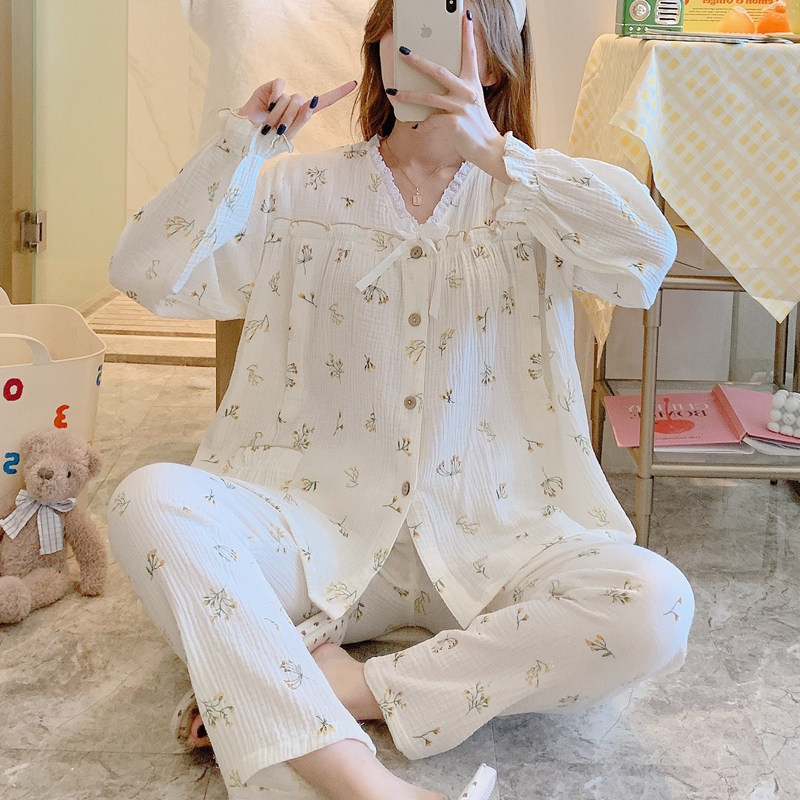 月子服春夏季产后孕妇睡衣家居服韩版孕期哺乳衣喂奶套装v领