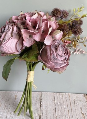 Luxury dried-looking Retro Rose+Hydrangea Bouquet with fake