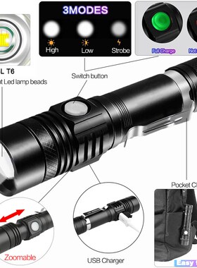 Most Powerful XHP70.2 LED Flashlight XHP50 Rechargeable USB