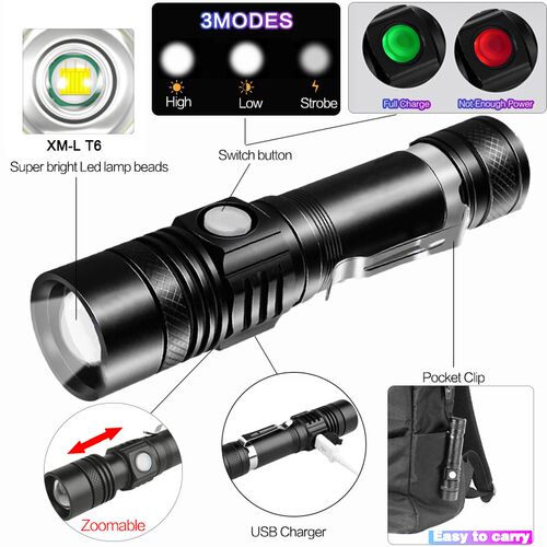 Most Powerful XHP70.2 LED Flashlight XHP50 Rechargeable USB