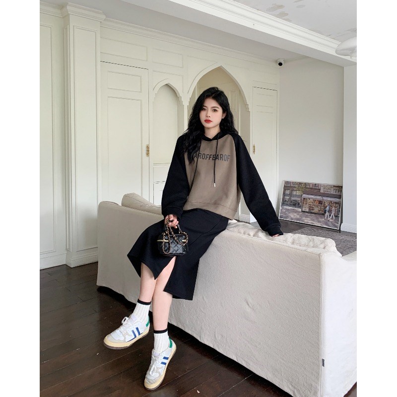 大码女秋季搭配一整套连衣裙胖mm时尚洋气高级感显瘦卫衣两件套装