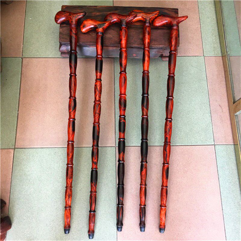 红木雕刻 交趾黄l檀拐杖实木龙头拐杖大红酸枝拐杖送老人实用防滑