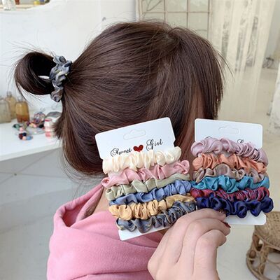 推荐1Set Scrunchies Hair Ring Candy Color Hair Ties Rope Aut