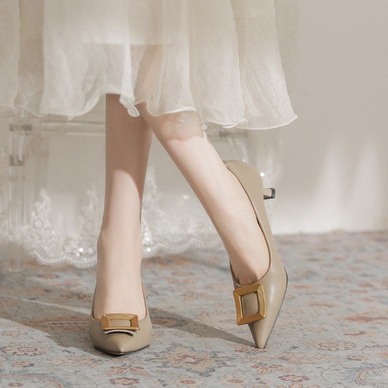 法式方扣黑色软皮职业通勤高跟鞋女尖头细跟2024年新款秋工作单鞋,女鞋,浅口单鞋,淘宝优惠券,粉丝福利购,淘宝优惠卷