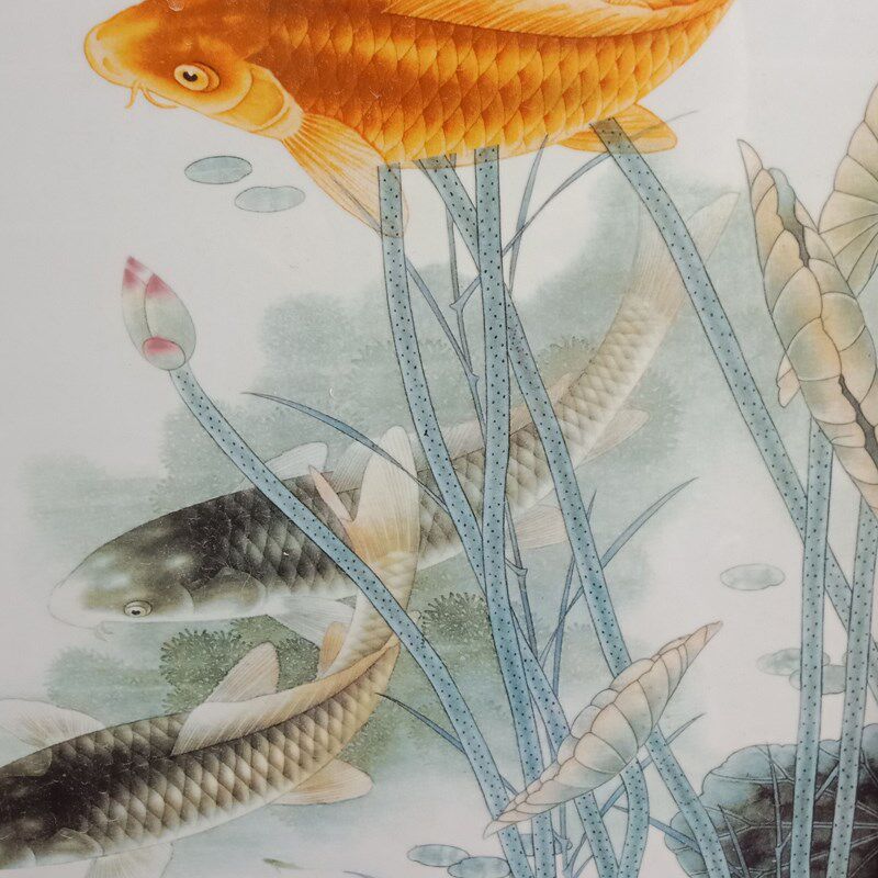 新中式家居装饰画陶瓷瓷板画四条屏客厅挂画莲年有余餐厅挂屏壁画
