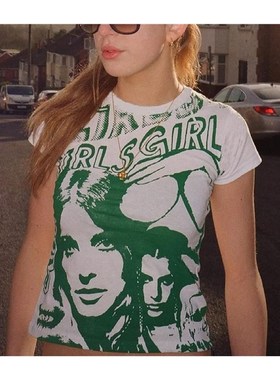 E-girl Humen Printed Graphic Printing Shirt Stitch Green Cro